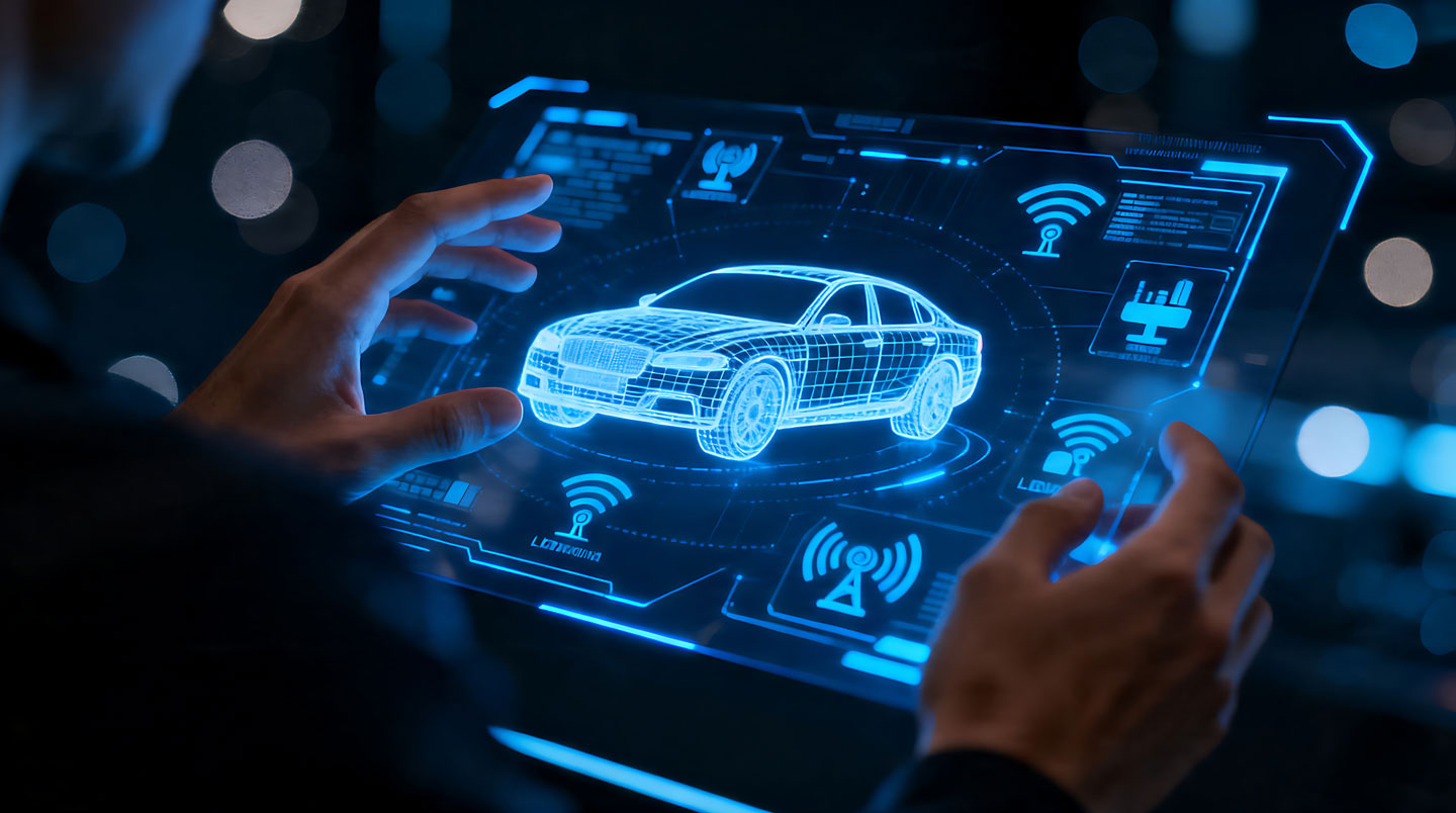 Tableau de bord numérique moderne d'un véhicule français affichant les interfaces des systèmes d'assistance à la conduite avec caméras et capteurs visibles sur le pare-brise